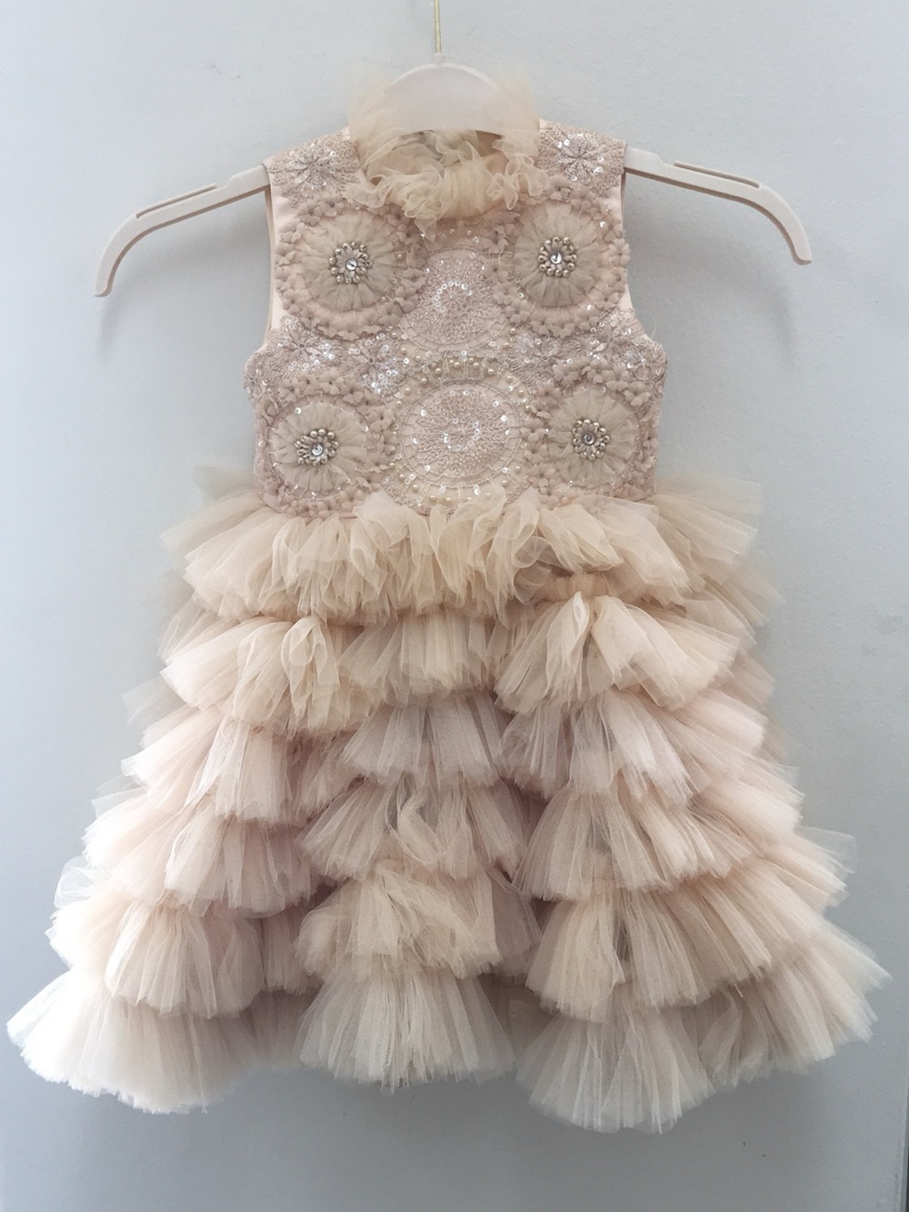 Ivory Beaded Tulle Ruffle Dress